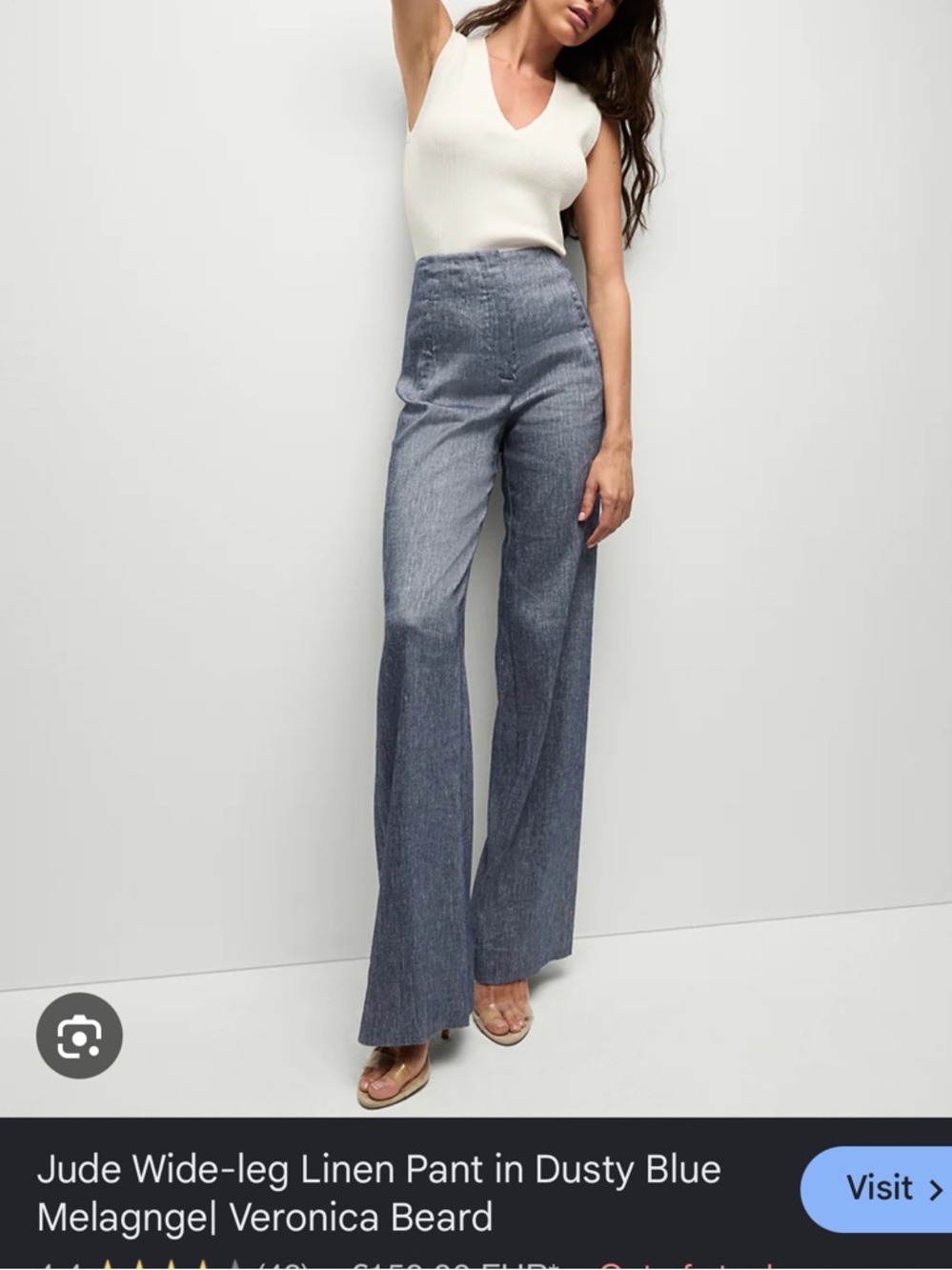 Veronica Beard Dusty Blue High-Rise Wide-Leg Linen Pants